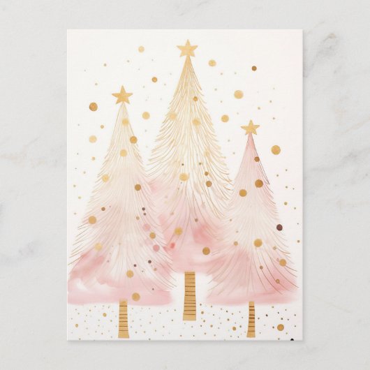 Elegante pinke und goldene Weihnachtsbäume  ポストカード (正面)