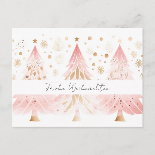 Elegante pinke und goldene Weihnachtsbäume ポストカード (正面)