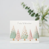 Elegante pinke und grüne Weihnachtsbäume ポストカード (スタンド正面)