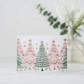 Elegante pinke und grüne Weihnachtsbäume ポストカード (スタンド正面)