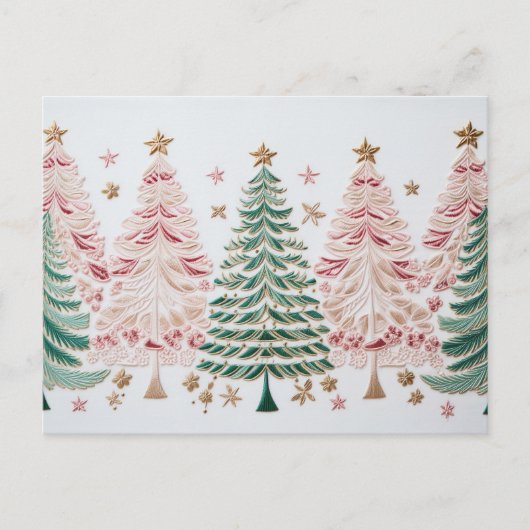 Elegante pinke und grüne Weihnachtsbäume ポストカード (正面)