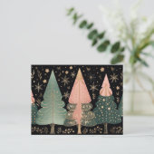 Elegante pinke und grüne Weihnachtsbäume ポストカード (スタンド正面)