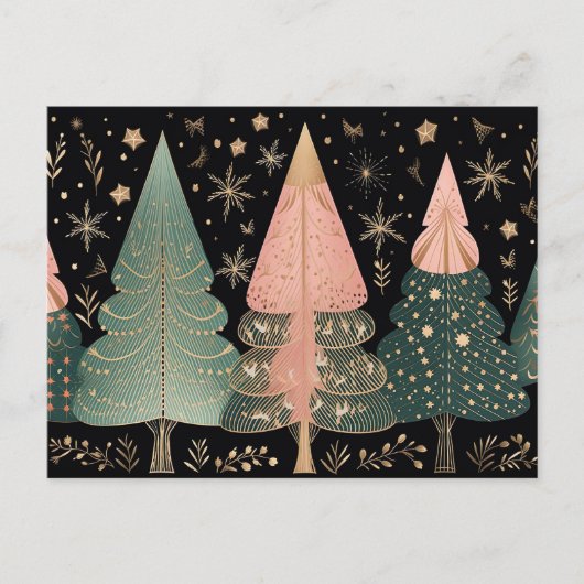Elegante pinke und grüne Weihnachtsbäume ポストカード (正面)