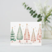 Elegante pinke und grüne Weihnachtsbäume ポストカード (スタンド正面)