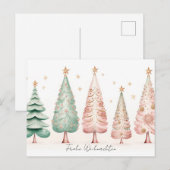 Elegante pinke und grüne Weihnachtsbäume ポストカード (正面/裏面)