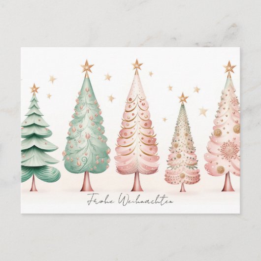 Elegante pinke und grüne Weihnachtsbäume ポストカード (正面)