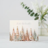 Elegante pinke und grüne Weihnachtsbäume ポストカード (スタンド正面)