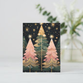 Elegante pinke und grüne Weihnachtsbäume  ポストカード (スタンド正面)