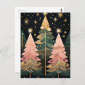 Elegante pinke und grüne Weihnachtsbäume  ポストカード (正面/裏面)