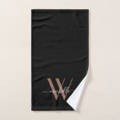 Elegante Rose Gold Black Monogram Name Script バスタオルセット (ハンドタオル)