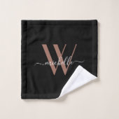 Elegante Rose Gold Black Monogram Name Script バスタオルセット (ウォッシュタオル)