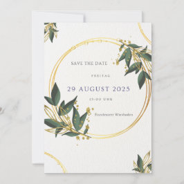 Elegante Save the Date Karte – Gold & Grün 招待状