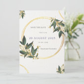 Elegante Save the Date Karte – Gold & Grün 招待状 (スタンド正面)