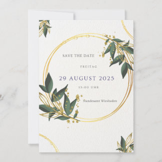 Elegante Save the Date Karte – Gold & Grün 招待状