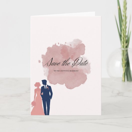 Elegante Save the Date Karte im Aquarell-Stil mit カード (正面)