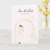 Elegante Save the Date Karte im Goldbogen mit Brau カード (黄色い花)