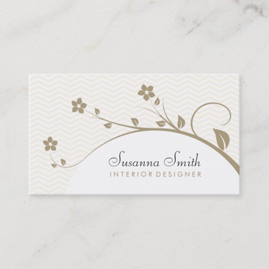 Elegante tarjeta profesional con flores y chevrón 名刺 (正面)
