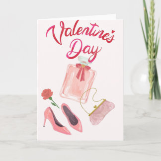 Elegante Valentinskarte mit Parfüm, High Heels & H カード