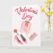 Elegante Valentinskarte mit Parfüm, High Heels & H カード (黄色い花)