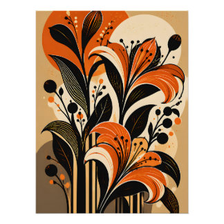 Elegante Vintage Lilien Retro Botanik Floral Kunst ポスター