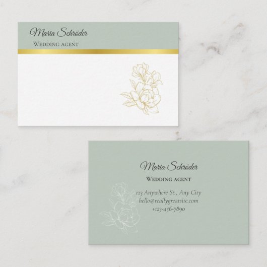 Elegante Visitenkarte Grün Gold 名刺 (正面/裏面)