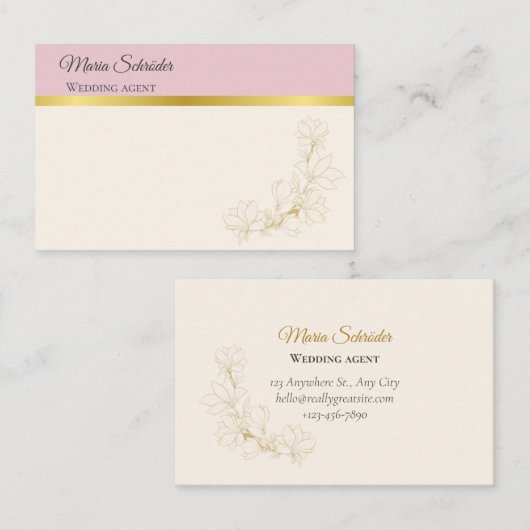 Elegante Visitenkarte in Rosa & Gold 名刺 (正面/裏面)