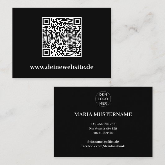 Elegante Visitenkarte mit QR Code Schwarz Vorlage 名刺 (正面/裏面)