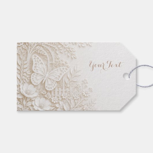 Eleganter Papercut Schmetterling mit Blumenrahmen ギフトタグ (正面(横))