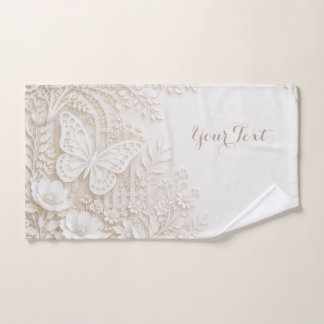 Eleganter Papercut Schmetterling mit Blumenrahmen ハンドタオル
