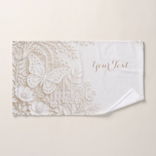 Eleganter Papercut Schmetterling mit Blumenrahmen ハンドタオル (ハンドタオル)