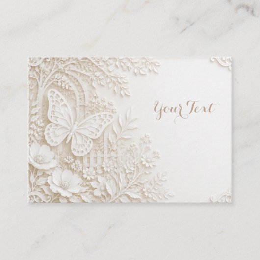 Eleganter Papercut Schmetterling mit Blumenrahmen プレイスカード (正面)