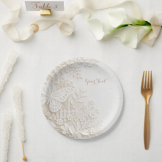 Eleganter Papercut Schmetterling mit Blumenrahmen ペーパープレート