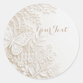 Eleganter Papercut Schmetterling mit Blumenrahmen ラウンドシール