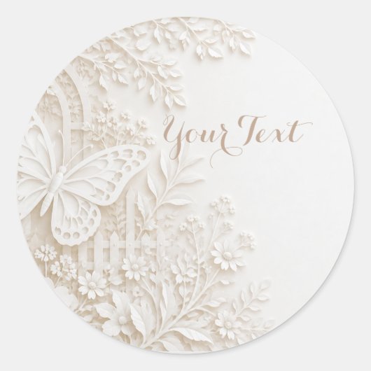 Eleganter Papercut Schmetterling mit Blumenrahmen ラウンドシール (正面)