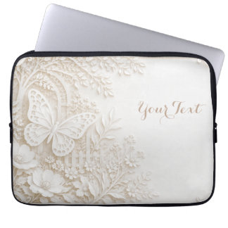 Eleganter Papercut Schmetterling mit Blumenrahmen ラップトップスリーブ