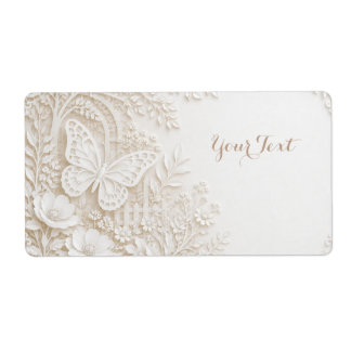 Eleganter Papercut Schmetterling mit Blumenrahmen ラベル