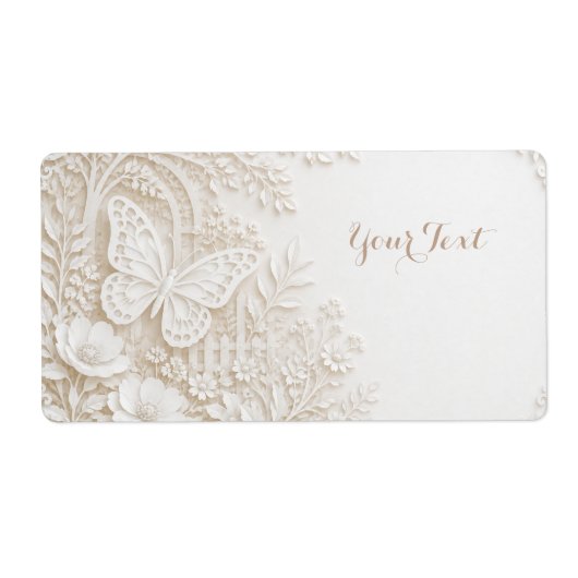 Eleganter Papercut Schmetterling mit Blumenrahmen ラベル (正面)