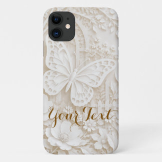 Eleganter Papercut Schmetterling mit Blumenrahmen iPhone 11 ケース