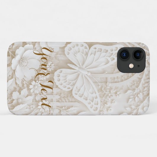 Eleganter Papercut Schmetterling mit Blumenrahmen Case-Mate iPhoneケース (裏面(横))