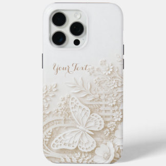 Eleganter Papercut Schmetterling mit Blumenrahmen iPhone 15 Pro Maxケース