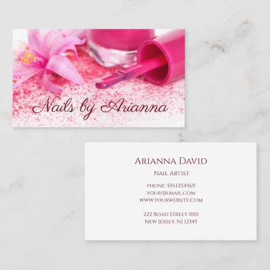 Eleganter Pink Blume Nail Technician Visitenkarte 名刺 (正面/裏面)