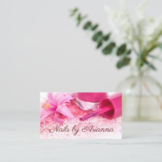 Eleganter Pink Blume Nail Technician Visitenkarte 名刺 (スタンド正面)