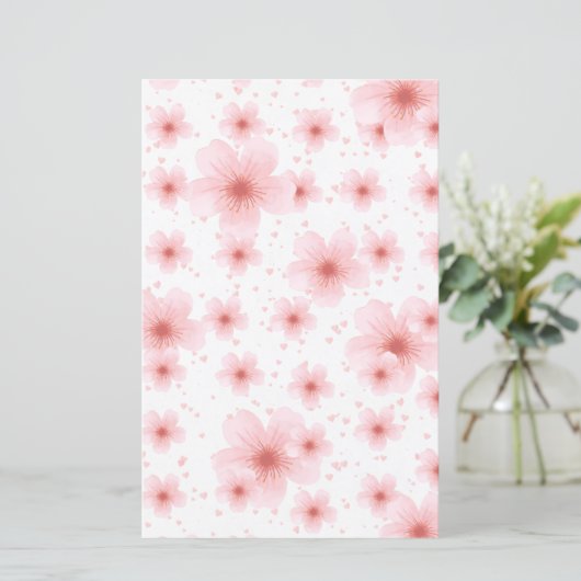 Elegantes Briefpapier mit Kirschblüten und Herzen (スタンド正面)