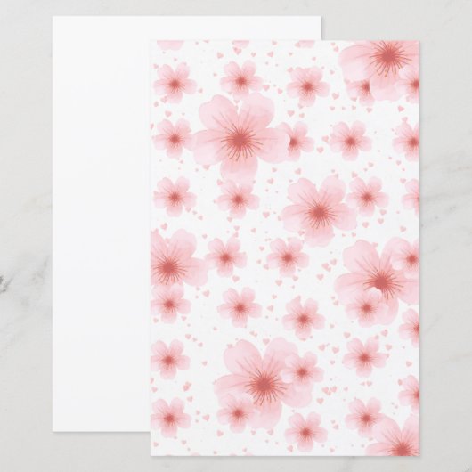 Elegantes Briefpapier mit Kirschblüten und Herzen (正面/裏面)