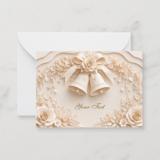 Elegantes Hochzeitsdesign mit Glocken und Rosen ノートカード (正面)