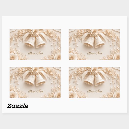 Elegantes Hochzeitsdesign mit Glocken und Rosen 長方形シール (シート)