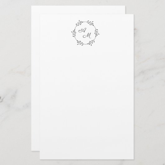 Elegantes Personalisierbares Monogramm-Kranz Brief 便箋 (正面/裏面)