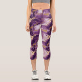 Elegantes vetas doradas y moradas カプリレギンス (正面)
