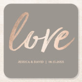 Eleganttの原稿のフェイクなホイルのばら色の金ゴールド愛 スクエアペーパーコースター (正面)