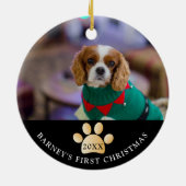 Elegany Blackと金ゴールド犬の初めてのクリスマス写真 セラミックオーナメント (裏面)